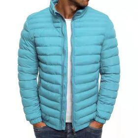 Euro Winter New Men's Solid Cotton Shirt Casual Warm Cotton Jacket Men's Jacket (Color: Light Blue, size: L)
