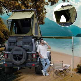 Explorer Plus Rooftop Tent Hardshell with Side Awning, Air Flow Outlet with Bracket, Luggage Racks & Replaceable Netting Rain Curtain (Color: Olive Green)